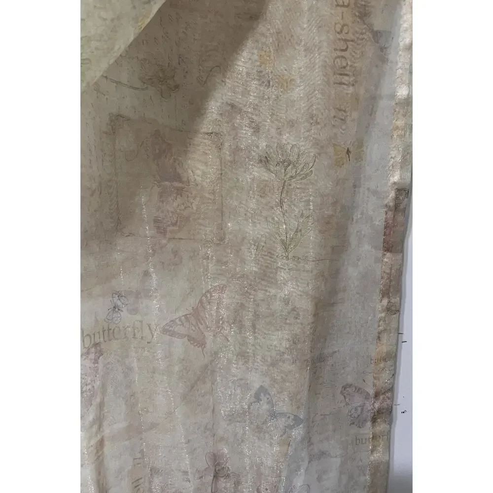 Vtg Charter Club Butterfly Floral Sheer Metallic Shower Curtain Earthy Fairy